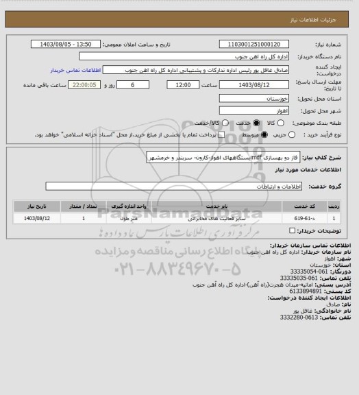 استعلام فاز دو بهسازی mdfایستگاههای اهواز-کارون- سربندر و خرمشهر