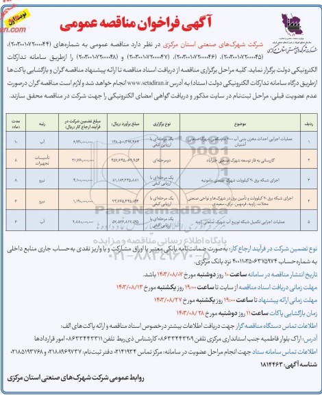 مناقصه عملیات اجرایی احداث مخزن بتنی آب 2000 مترمکعبی شهرک صنعتی و ... 