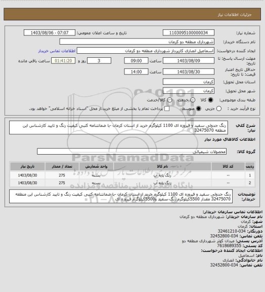 استعلام رنگ جدولی سفید و فیروزه ای 1100 کیلوگرم  خرید از استان کرمان -با ضمانتنامه کتبی کیفیت رنگ و تایید کارشناس این منطقه 32475070