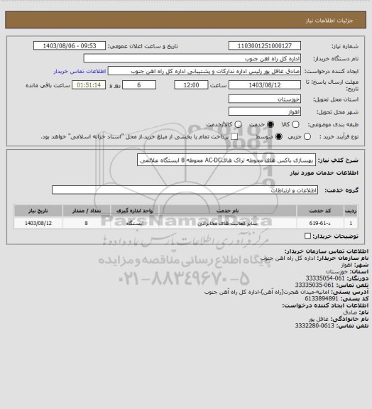 استعلام  بهسازی باکس های محوطه تراک هایAC-DC محوطه 8 ایستگاه علائمی