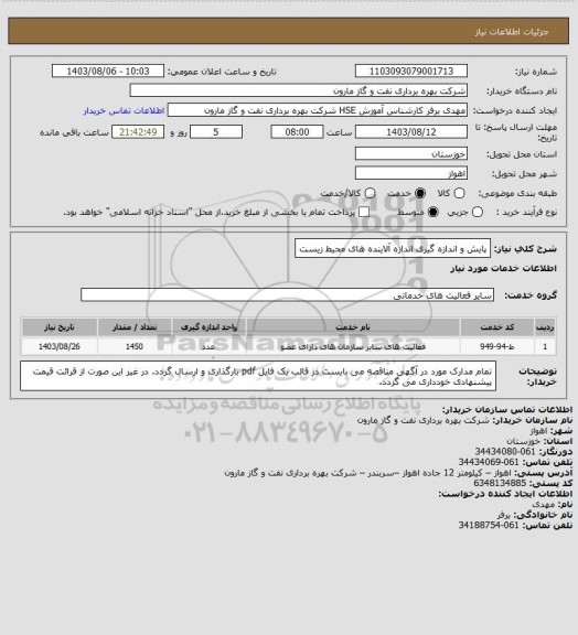 استعلام پایش و اندازه گیری اندازه آلاینده های محیط زیست