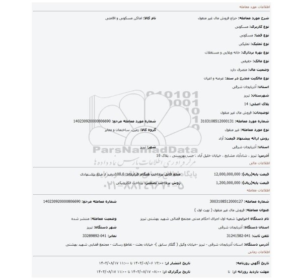 مزایده، فروش مال غیر منقول