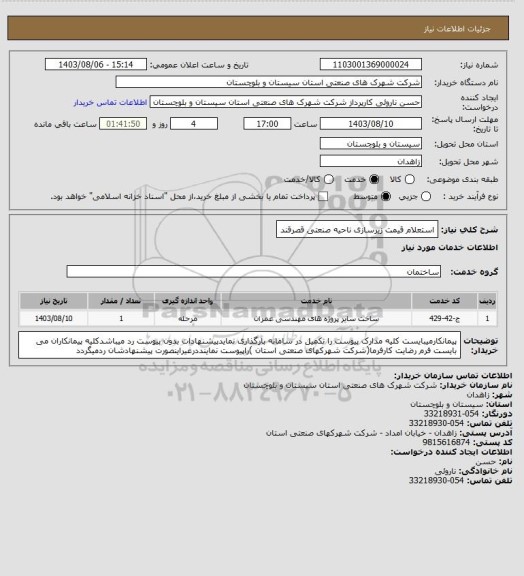 استعلام استعلام  قیمت زیرسازی ناحیه صنعتی قصرقند