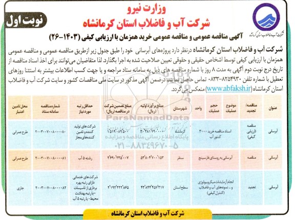 مناقصه اسناد مناقصه خرید 3000 کنتور آب....