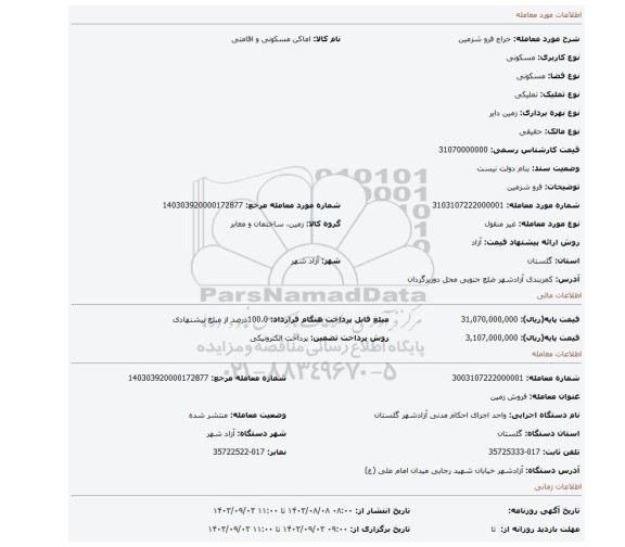 مزایده، فرو شزمین