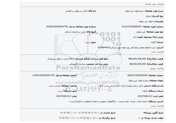 مزایده، اموال غیر منقول