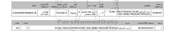 استعلام رشر کایبراتور FLUKE 750PA7(500PSI) (FLUKE 750P SERIES PRESSURE MODULES)