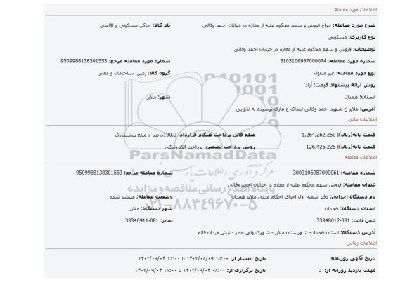 مزایده، فروش و سهم محکوم علیه از مغازه در خیابان احمد وفائی