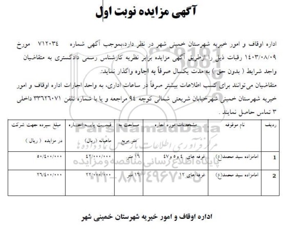 مزایده اجاره غرفه