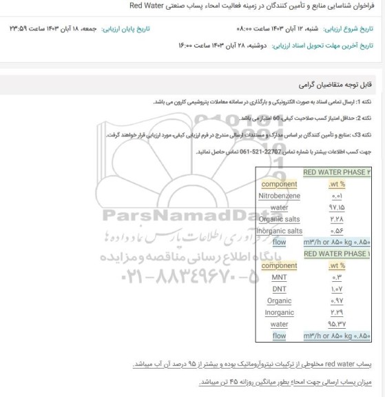 فراخوان شناسایی منابع و تأمین کنندگان در زمینه فعالیت امحاء پساب صنعتی 