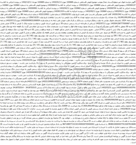 آگهی مزایده یک قطعه خانه نوع ملک طلق با کاربری مسکونی به پلاک ثبتی 1 فرعی از 2776 اصلی