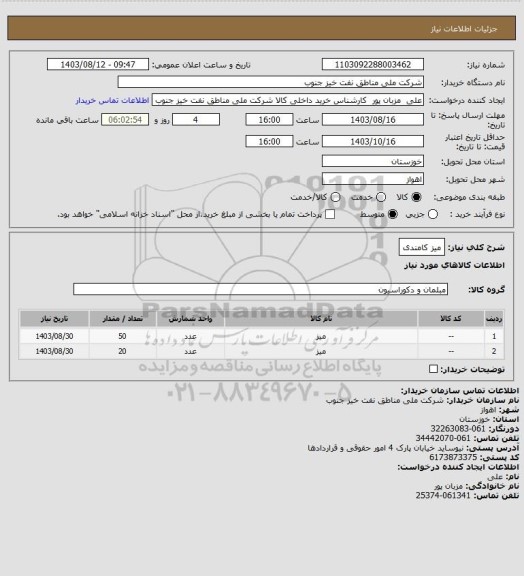 استعلام میز کامندی