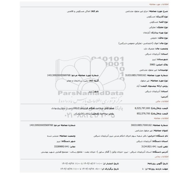 مزایده، غیر منقول مشاعی