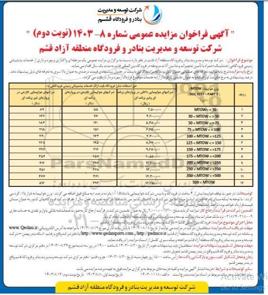 فراخوان مزایده  واگذاری و بهره برداری از خدمات پشتیبانی زمینی فرودگاهی (هندلینگ) همراه با تامین تجهیزات و ماشین آلات مربوطه- نوبت دوم 