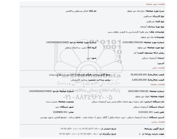 مزایده، مال غیر منقول