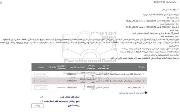 مزایده انواع بشکه 220 لیتری فلزی در باز و بسته درهم ....