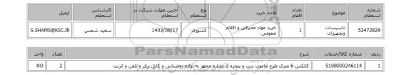 استعلام تاسیسات وتجهیزات