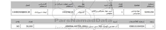 استعلام موادغذایی وپذیرایی