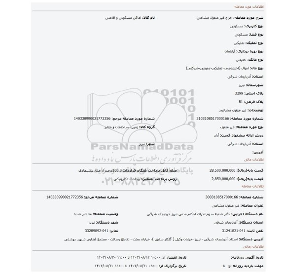 مزایده، غیر منقول مشاعی