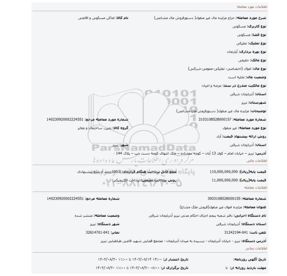 مزایده، مزایده مال غیر منقول( دستورفروش مال مشاعی)