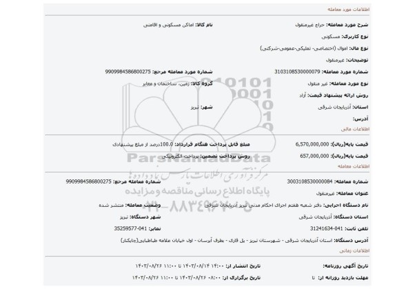 مزایده، غیرمنقول