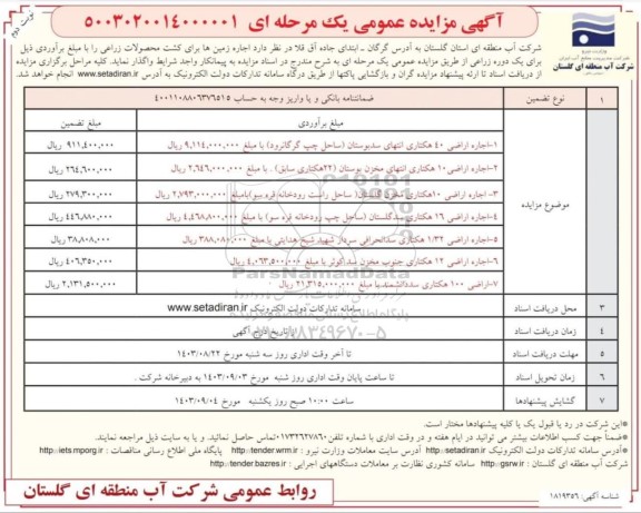 مزایده  اجاره زمین ها برای کشت محصولات زراعی  - نوبت دوم