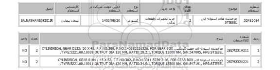 استعلام چرخدنده های استوانه ایی STIEBEL