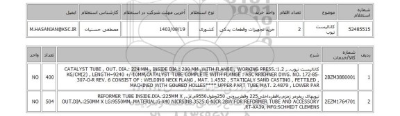 استعلام کاتالیست تیوب