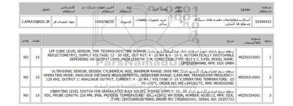 استعلام آشکارسازهاوانتقال دهنده های سیگنال وسوئچ ها کنترلی