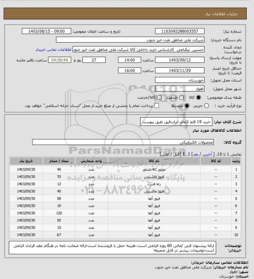 استعلام خرید 19 قلم کالای ابزاردقیق طبق پیوست