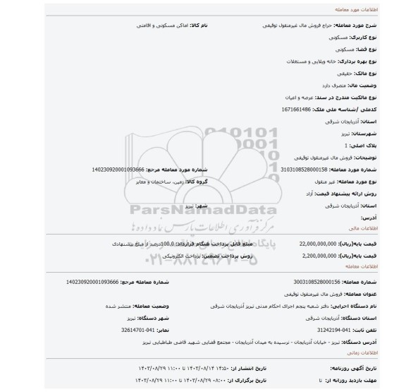 مزایده، فروش مال غیرمنقول توقیفی