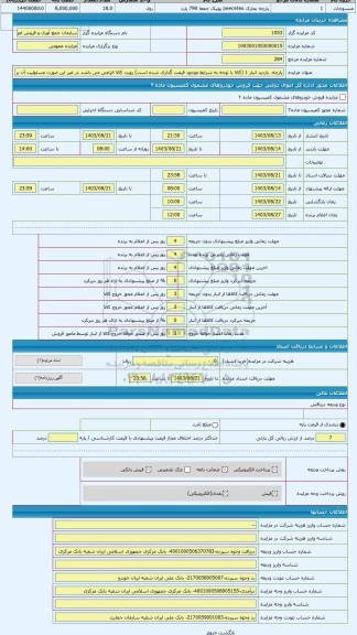 مزایده ، پارچه. بازدید انبار 1 (کالا با توجه به شرایط موجود قیمت گذاری شده است) رویت کالا الزامی می باشد در غیر این صورت مسئولیت