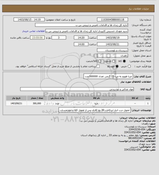 استعلام مربا هویج به صبا 25 گرمی تعداد 300000عدد