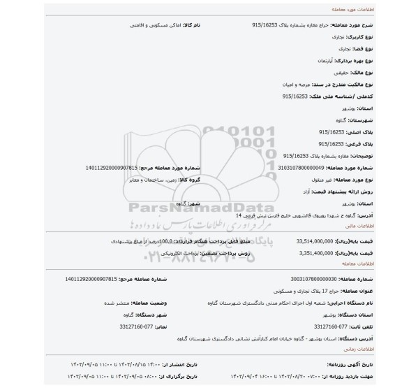 مزایده، مغازه بشماره پلاک 915/16253