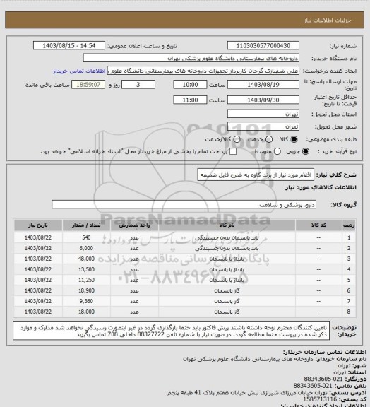 استعلام اقلام مورد نیاز از برند کاوه به شرح فایل ضمیمه