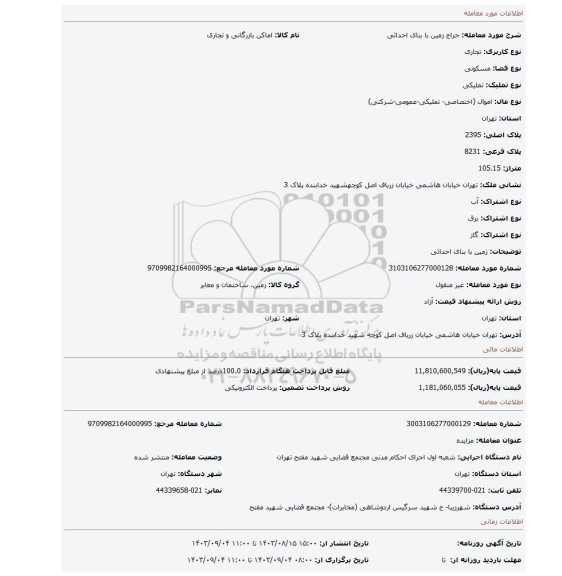 مزایده، زمین با بنای احداثی