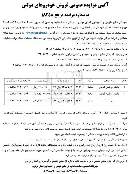 مزایده   تعداد 3 دستگاه خودرو 