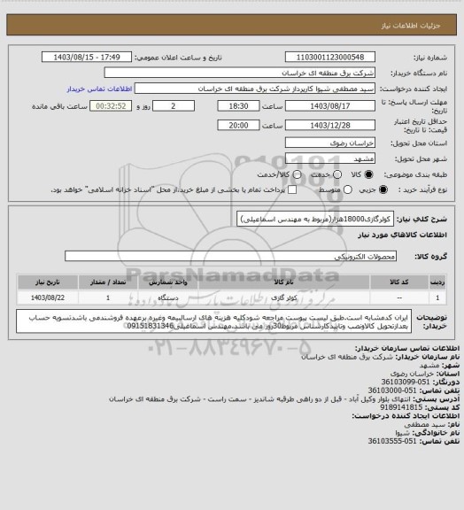 استعلام کولرگازی18000هزار(مربوط به مهندس اسماعیلی)