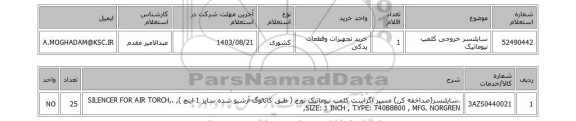 استعلام سایلنسر خروجی کلمپ نیوماتیک