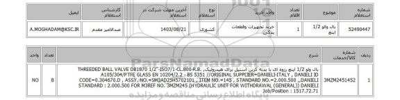 استعلام بال والو 1/2 اینچ