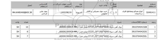 استعلام انواع مصالح ومقاطع فلزی ساختمان