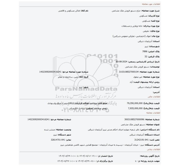 مزایده، دستور فروش ملک مشاعی