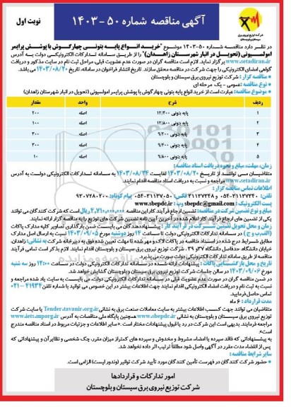 مناقصه خرید انواع پایه بتونی چهارگوش ...