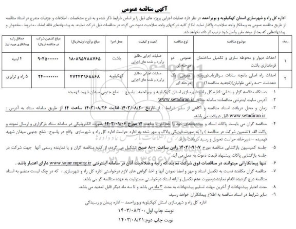 مناقصه احداث دیوار و محوطه سازی و تکمیل ساختمان فرمانداری ...