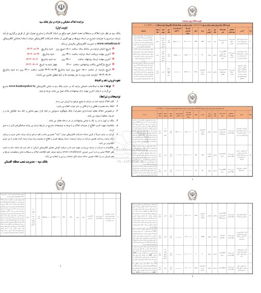  مزایده املاک و مستغلات تحت اختیار با کاربری تجاری - ویلایی - اپارتمان - ساختمان 