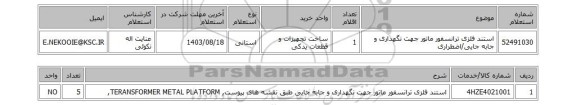 استعلام استند فلزی ترانسفور ماتور جهت نگهداری و جابه جایی/اضطراری