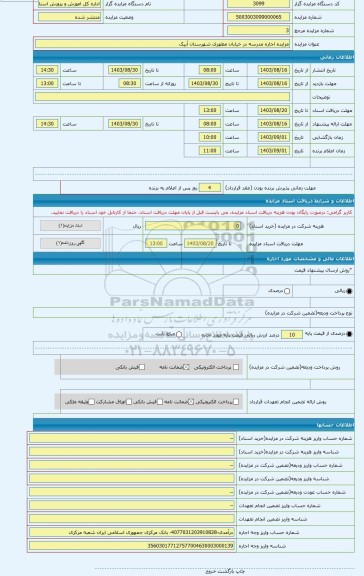 مزایده ، مزایده اجاره مدرسه در خیابان مطهری شهرستان آبیک