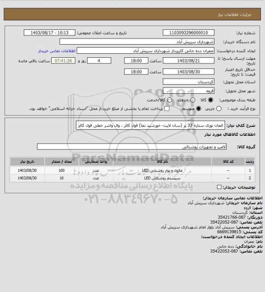 استعلام المان نوری ستاره 32 پر (سان لایت- خورشید نما) فول کالر  ، وال واشر خطی فول کالر