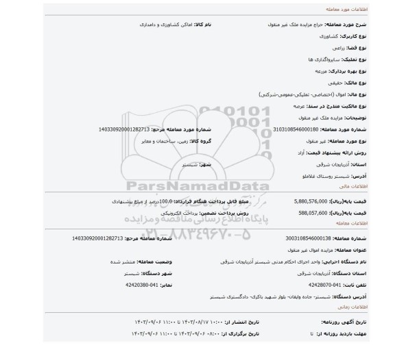 مزایده، مزایده ملک غیر منقول