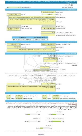 مناقصه، مناقصه عمومی همزمان با ارزیابی (یکپارچه) یک مرحله ای تامین خودروهای استیجاری با راننده برای ماموریت های اداری مناطق2-3-4-5